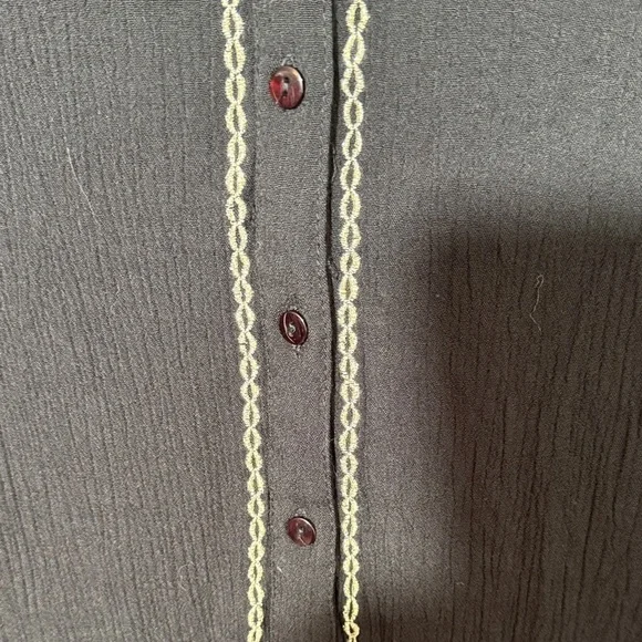 EUC Amuse Society Black Textured Viscose Fabric Blouse w/ Gold Metallic Accents - Picture 5 of 7